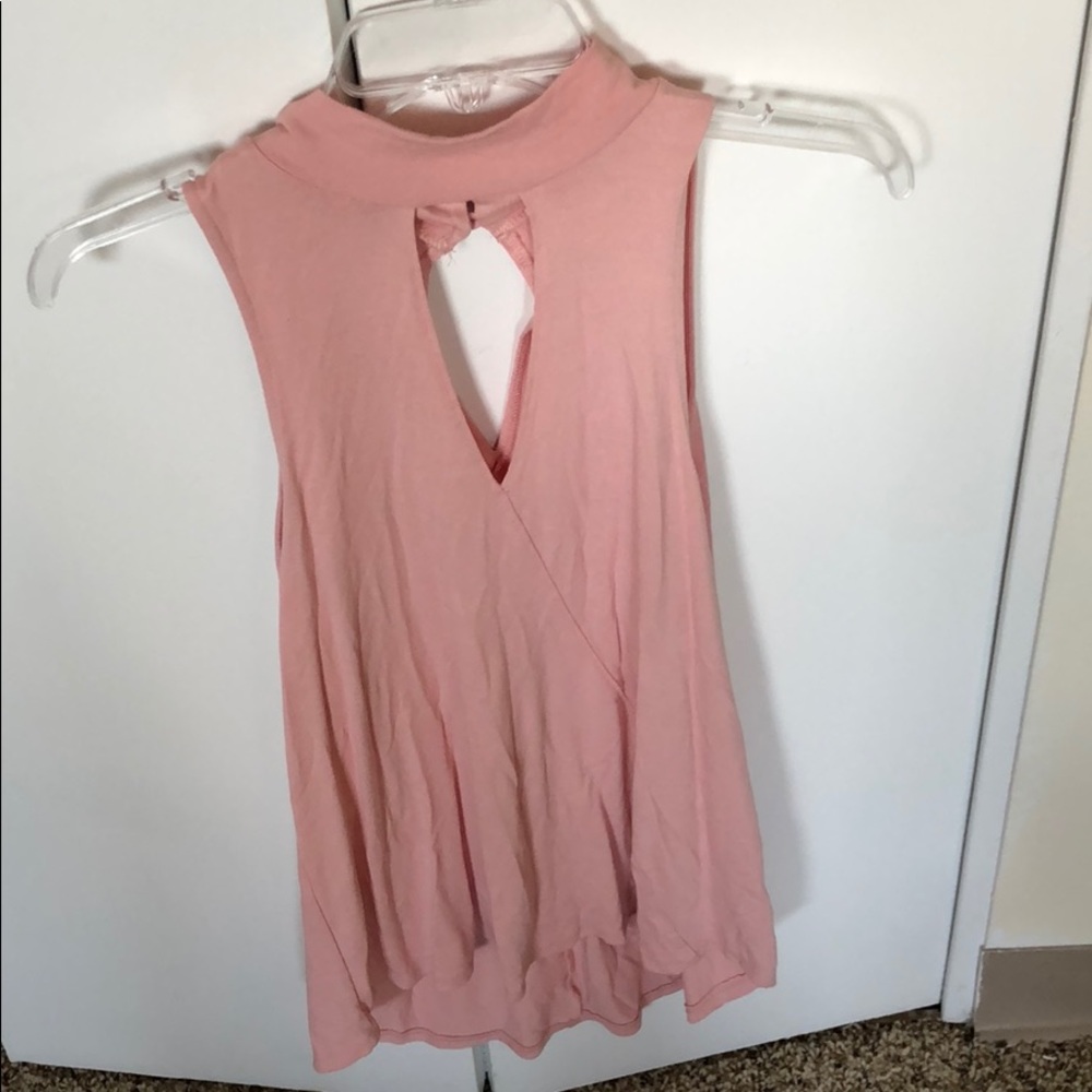 Pink deep scoop collared tank